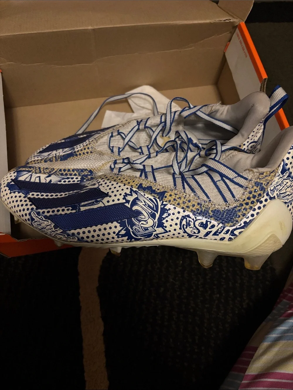 adidas Men's Athletic Cleats - White, Blue & Gold